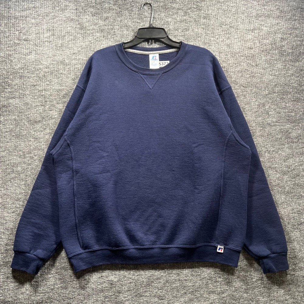 Russell Athletic Navy Blue Crewneck Sweatshirt Mens XL Side Gussets